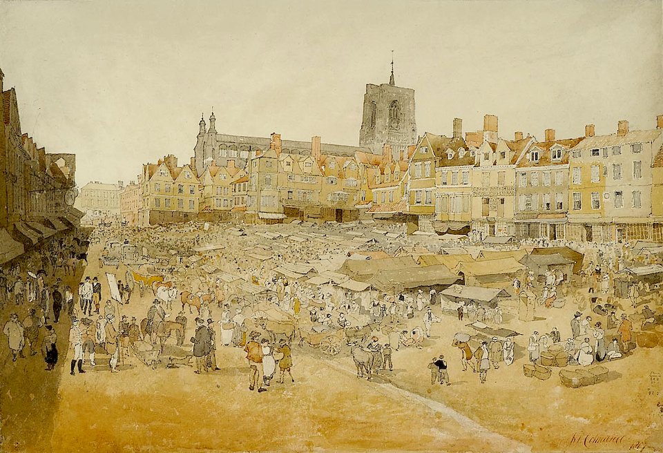 Artists rendition of Norwich Market in the 18th Century 